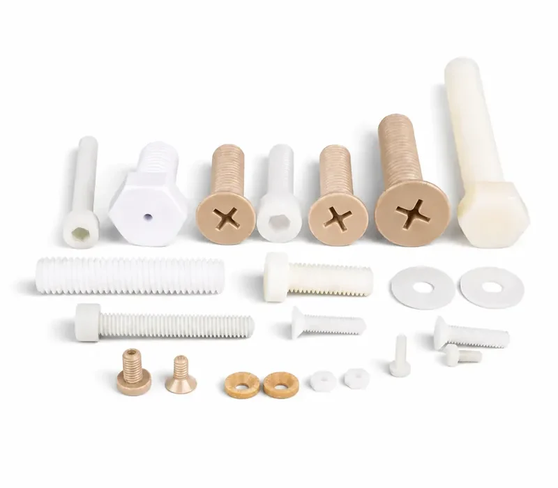 Plastic fasteners including nylon screws, bolts, nuts and washers